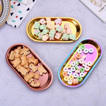 Nordic Metal Storage Tray Rose Gold Brass Gold Silver Oval Plate Iron Fruit Plate Jewelry Display Tray For Home Decor